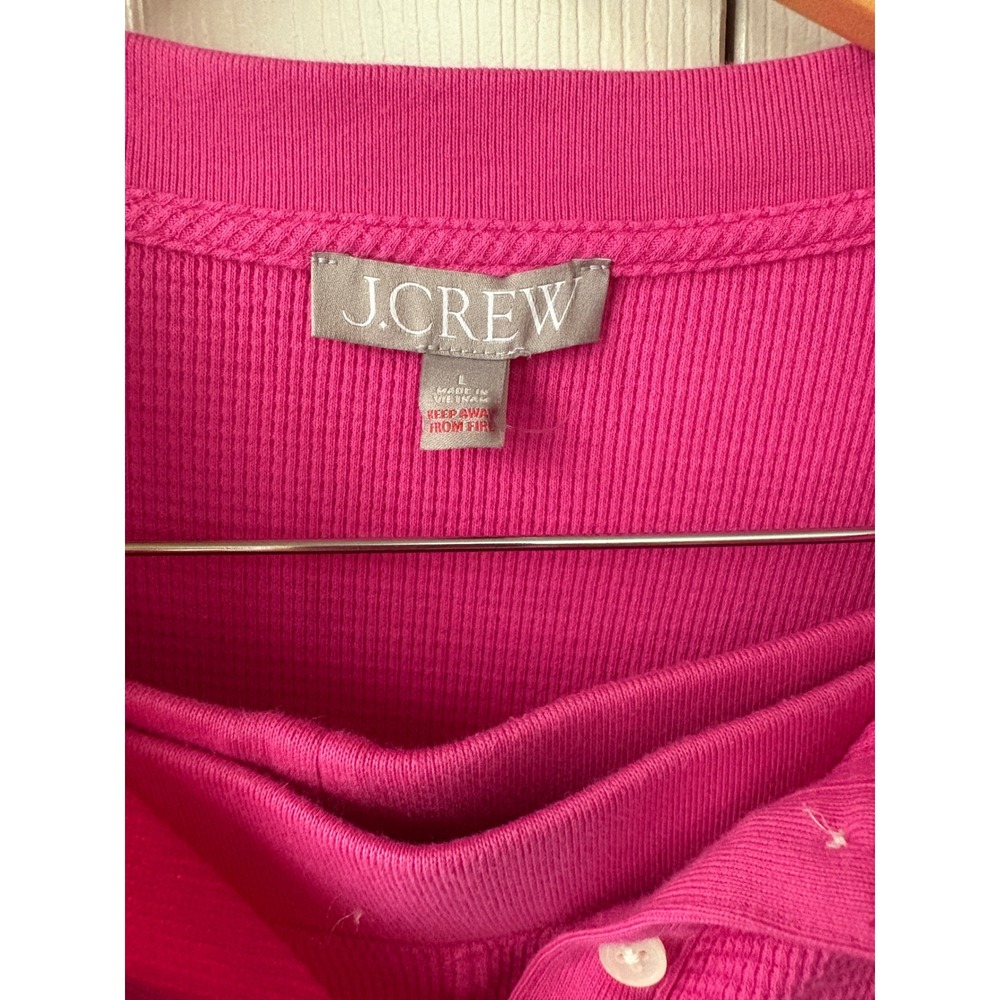 J. CREW Bright Pink Stretch Cotton Waffle Knit Thermal Henley Pajama Set L - Picture 4 of 11